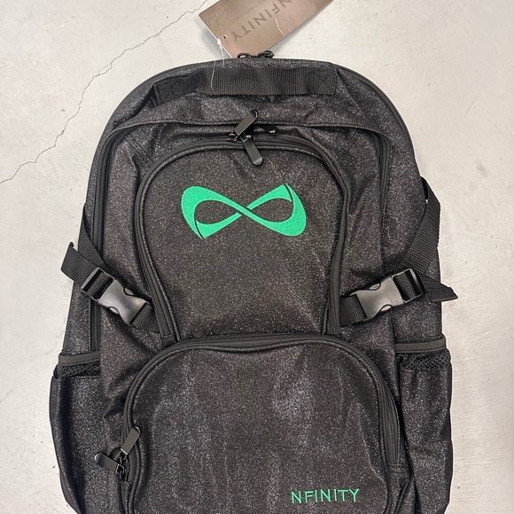 NFINITY Black glitter CHEER Backpack with Vibrant Green Logo - Picture 1 of 1